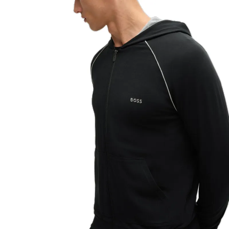 HUGO BOSS Stretch Cotton Zip Up Hoodie With Logo Detail Jackets & Coats Men's Black-4