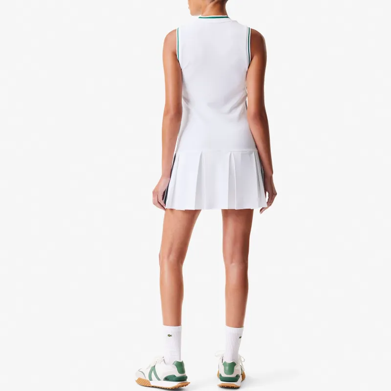 LACOSTE Sleeveless Dress Women's Green White-3