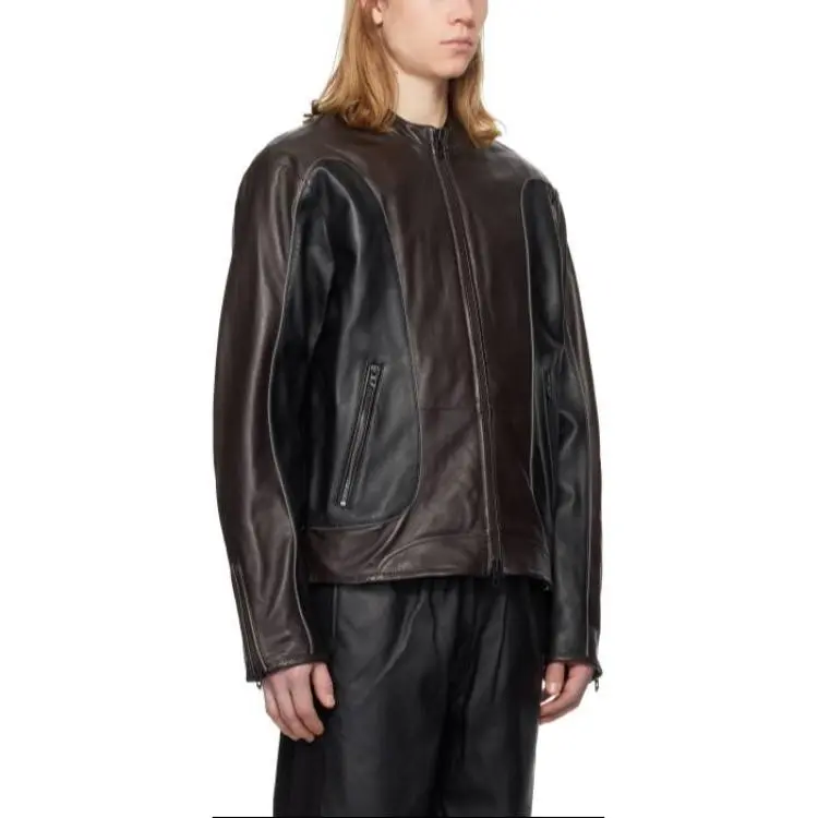 DIESEL Leather Jacket Men's Black Brown-1