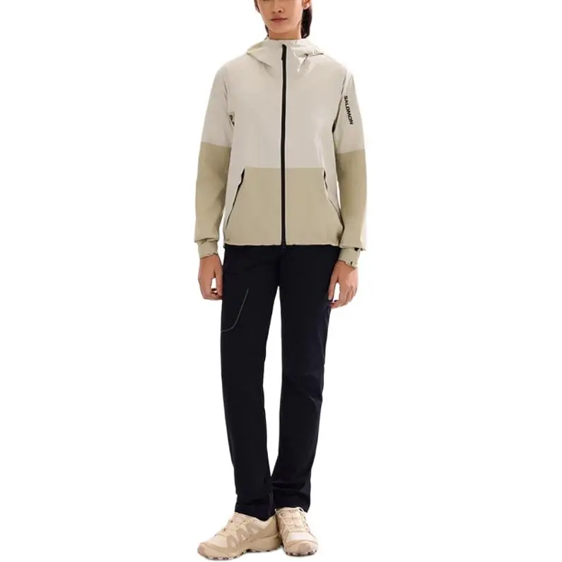 SALOMON OUTERPATH Hiking Waterproof And Breathable Windbreaker Jacket Women's Black Pepper White-4