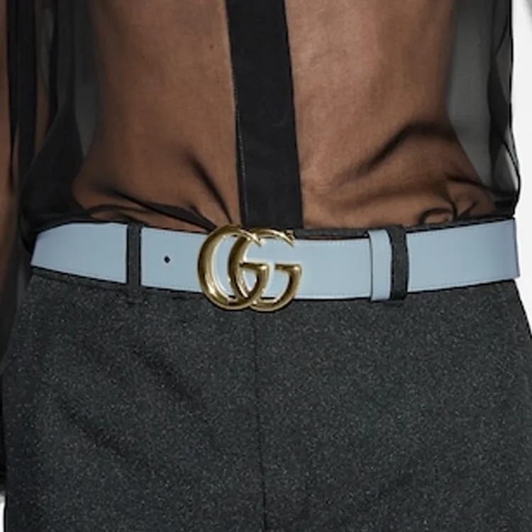 GUCCI Leather Leather Belts Women's Light Blue/Red Width: 3.8cm-2