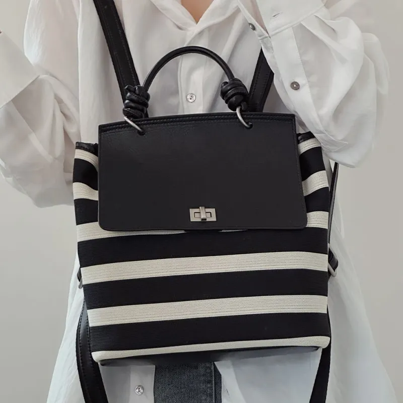 JPJ Flyknit Fabric Backpack Medium Size Women's Black White-4