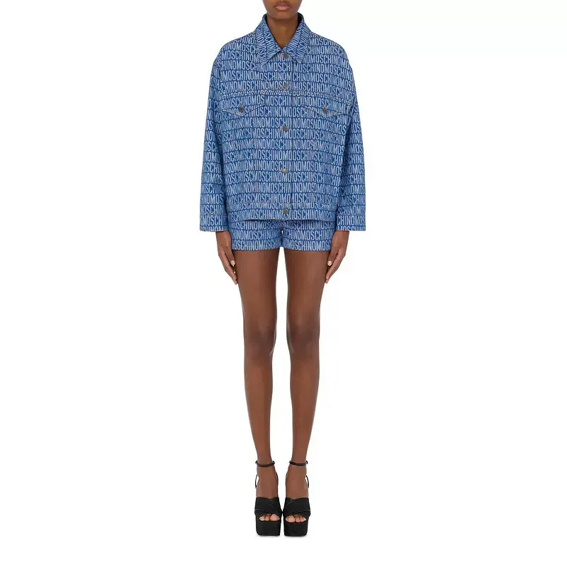 MOSCHINO Monogram Jacquard Button Up Denim Jacket-1