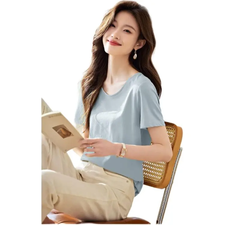 Mo Han Yi Mei T Shirt Women's Light Gray Blue-4