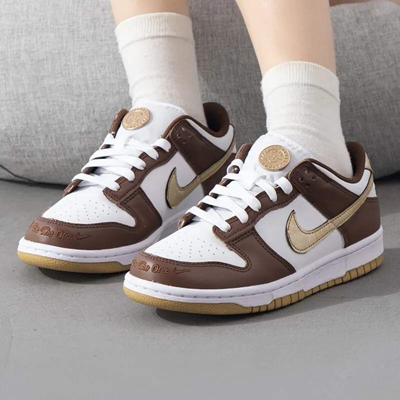 Nike Dunk Anti Slip Wear Resistant Low Top Kids' Skateboarding Shoes Umber Yellow White Unisex-4