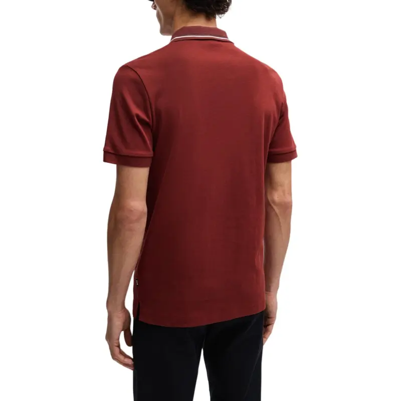 HUGO BOSS Mercerised Cotton Slim Fit Polo Shirt With Contrast Stripes Polo Shirt Men's Red-2