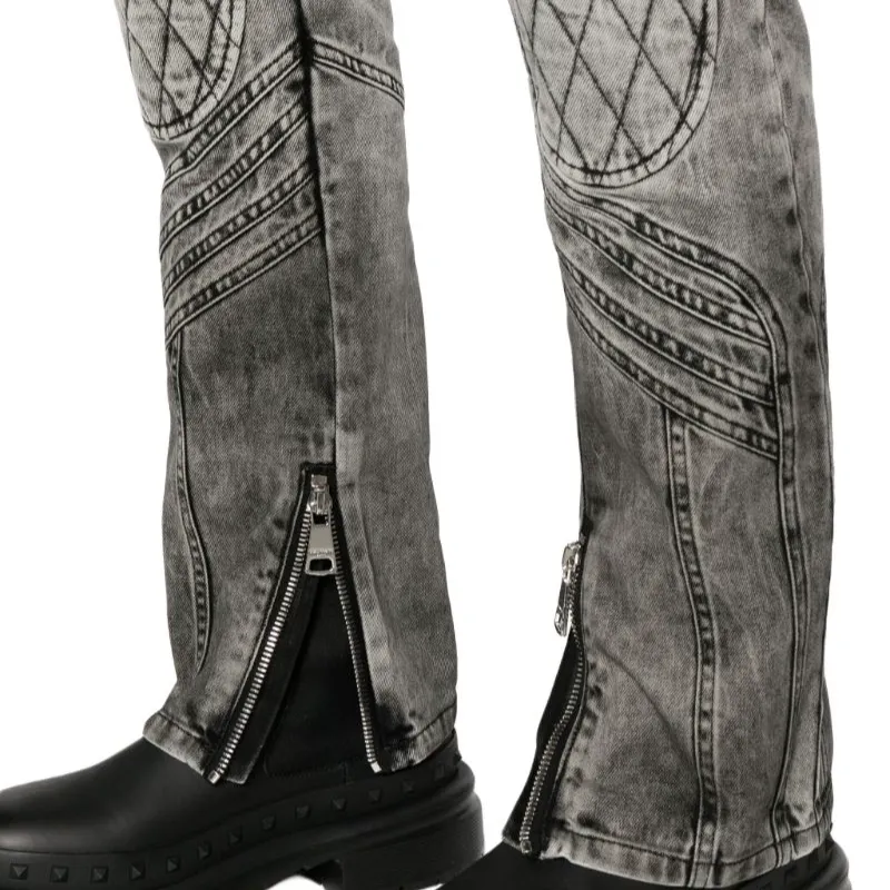 BALMAIN Zip Detailed Bleached Motor Denim Jeans-5