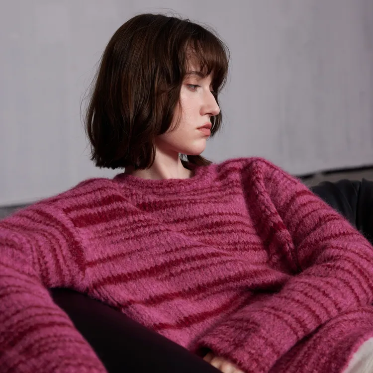 3COLOUR Knitwear Women's Raspberry Pink Stripes-4