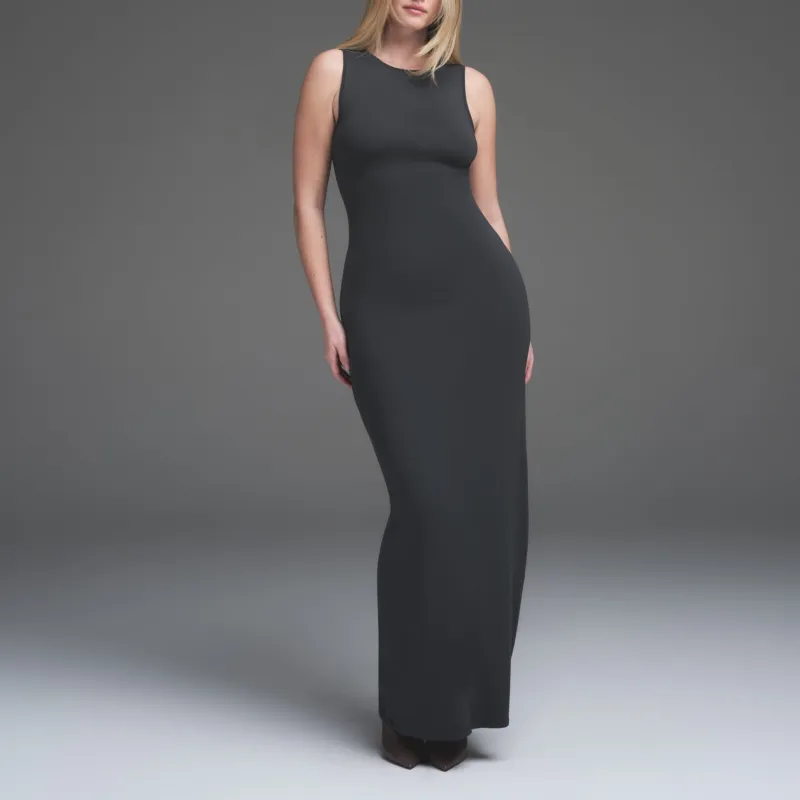 SKIMS SS25 SMOOTH LAYERS LONG BOAT NECK DRESS Sleeveless Dress Women's Graphite/Graphite-1