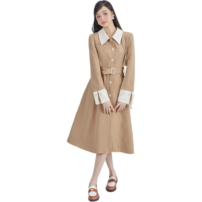 DEAR DEER PUFF Trench Coat Women's Coffee-2