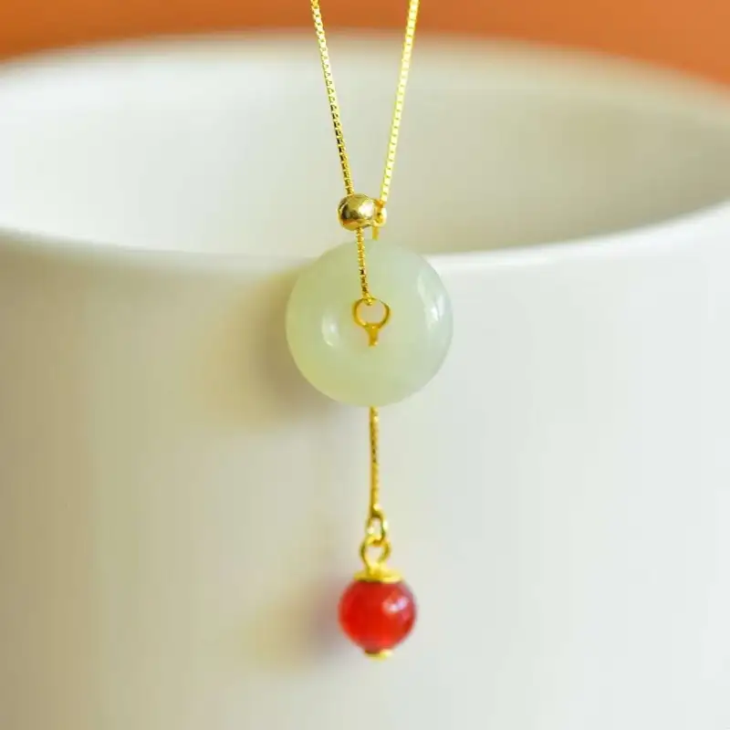 JUNWEN Hetian Jade Necklaces Pale Greenish White Jade Unisex-1