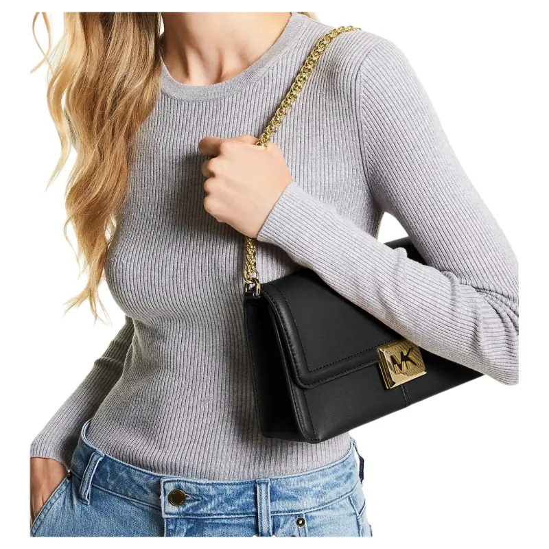 MICHAEL KORS Sonia Leather Shoulder Bag, Crossbody Bag Trumpets Women's Black-3