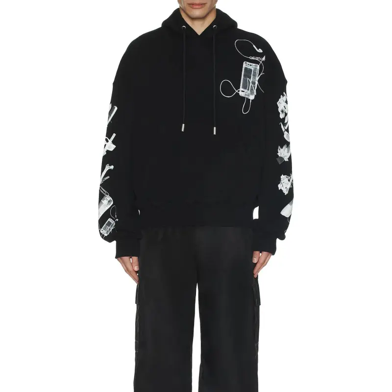 OFF WHITE Logo Printed Drawstring Hoodie-4