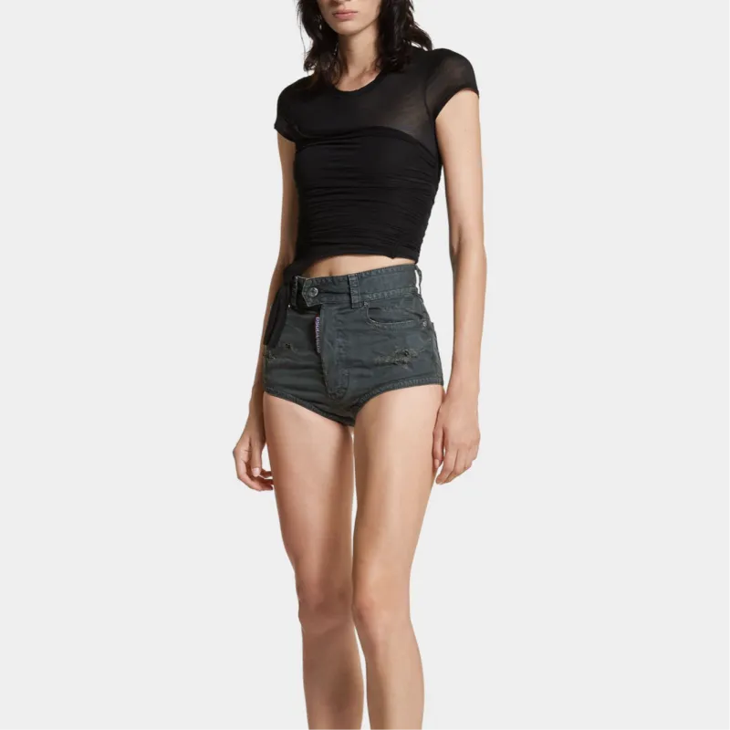 DSQUARED 2 Asymmetric Semi Sheer Short Sleeved T Shirt-3