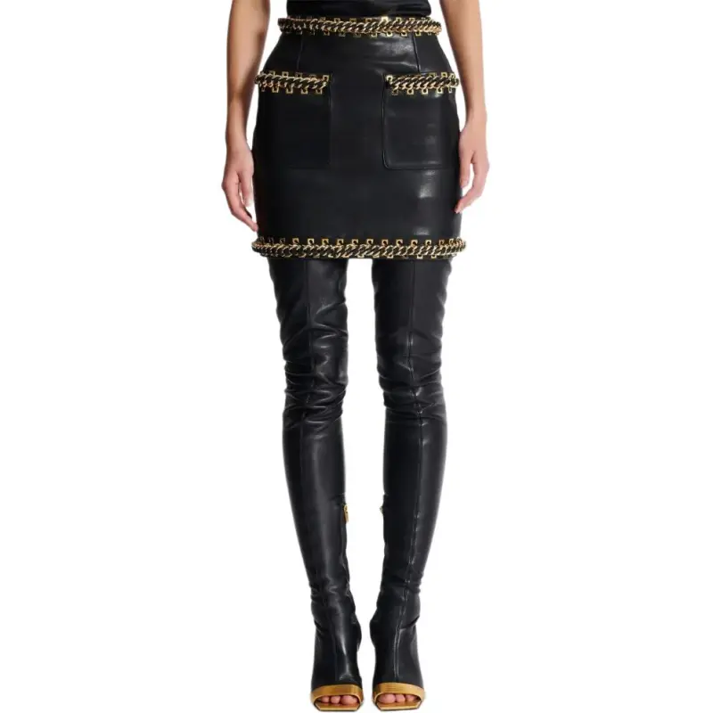 BALMAIN SS25 Leather Short Skirts Women's Black-1