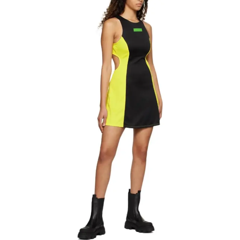GANNI Sleeveless Dress Women's Black Yellow-2