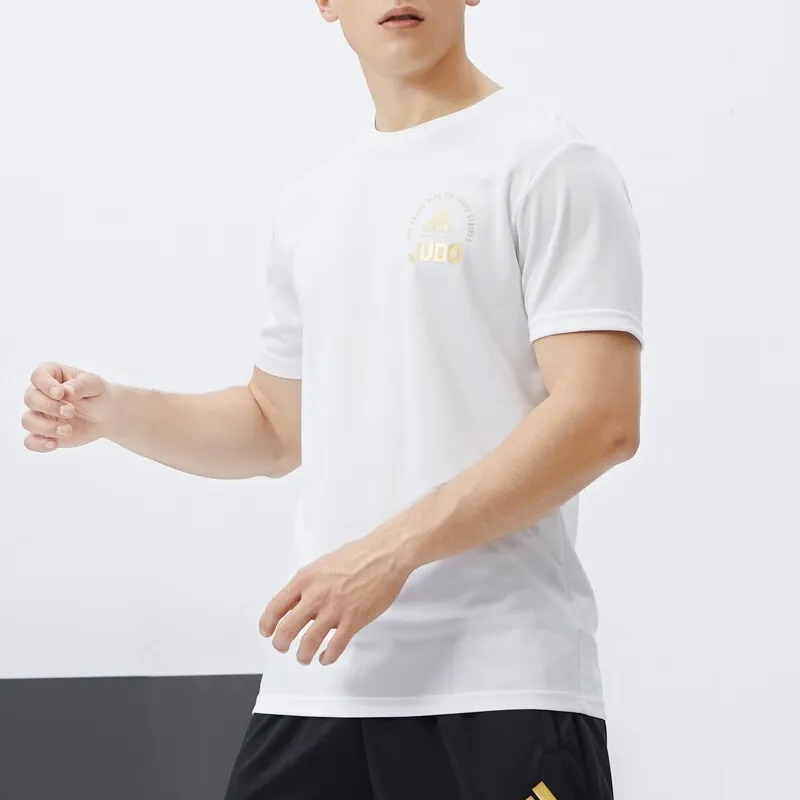 Adidas T Shirt Men's White With Small Gold Logo-2