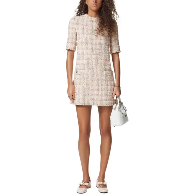 VERSACE Short Sleeved Tweed Mini Dress-1