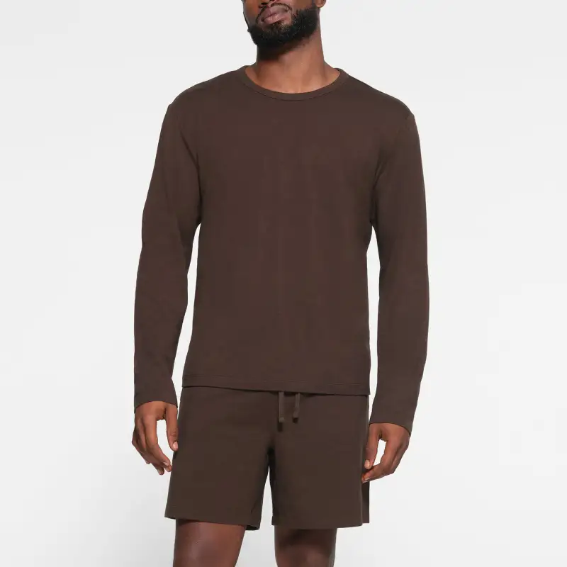 SKIMS JERSEY LOUNGE MENS LONG SLEEVE T-SHIRT T-Shirt Men's ESPRESSO/Dark Coffee Color-1