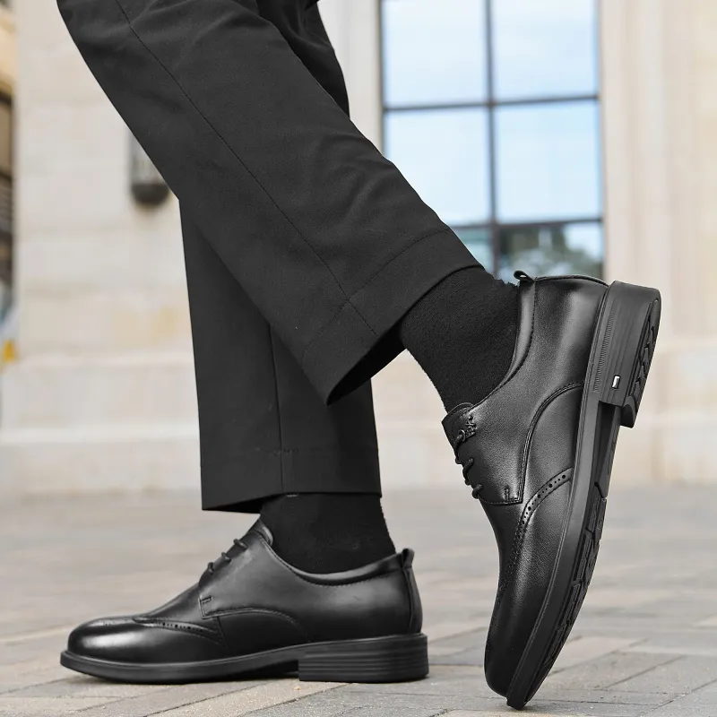 HLA Dress Shoes Men Low Top Black-6