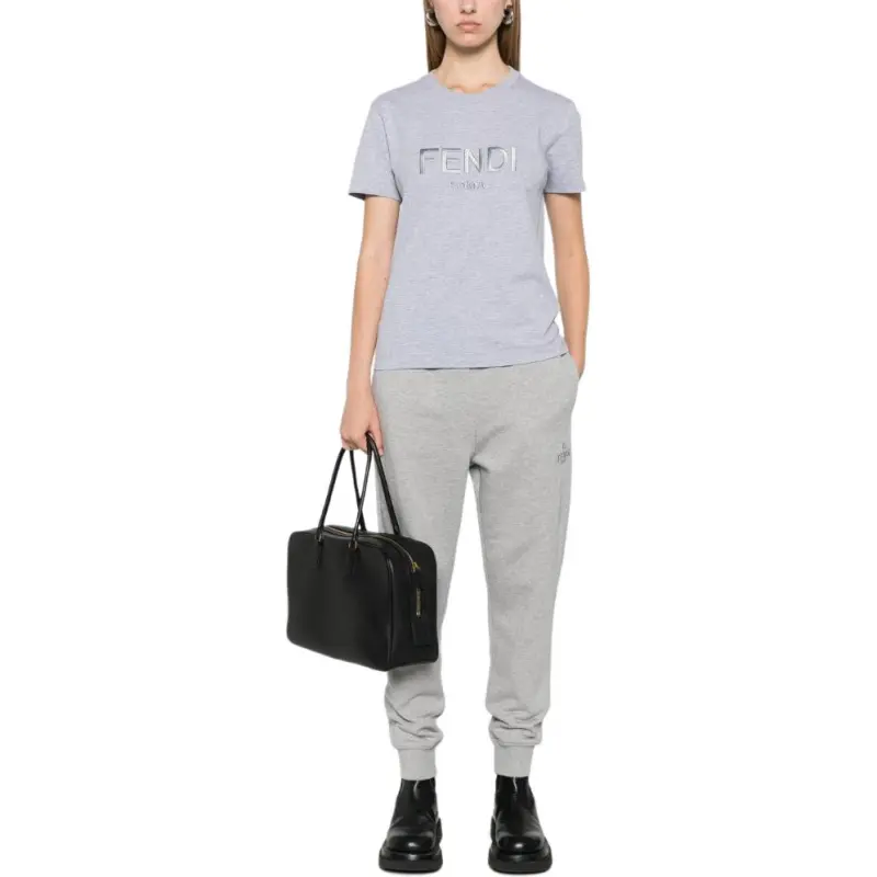 FENDI Logo embroidered T shirt-1