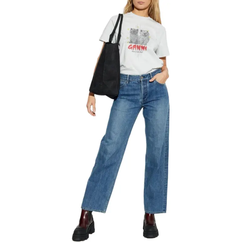 GANNI Graphic Printed Crewneck T Shirt-2