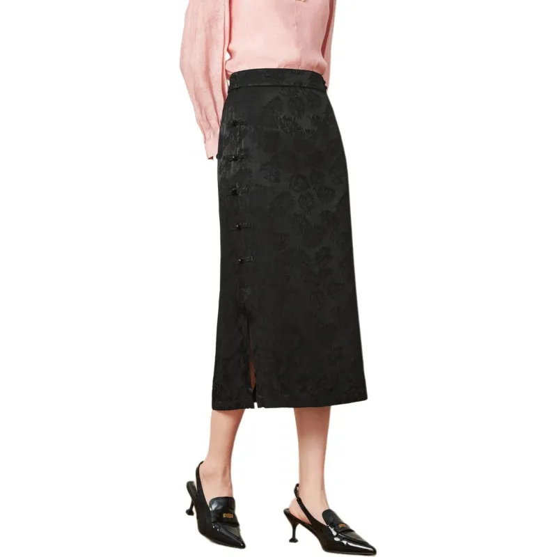FENHONGMALI Casual Long Skirts Women's Black-2