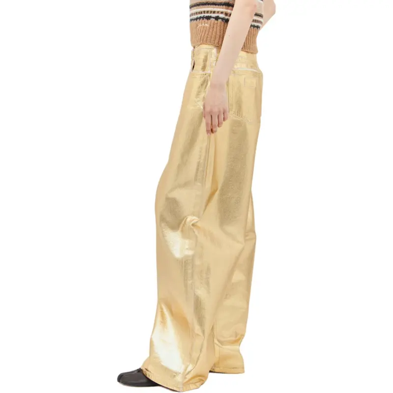 GANNI Foil Wide Leg Jeans-3