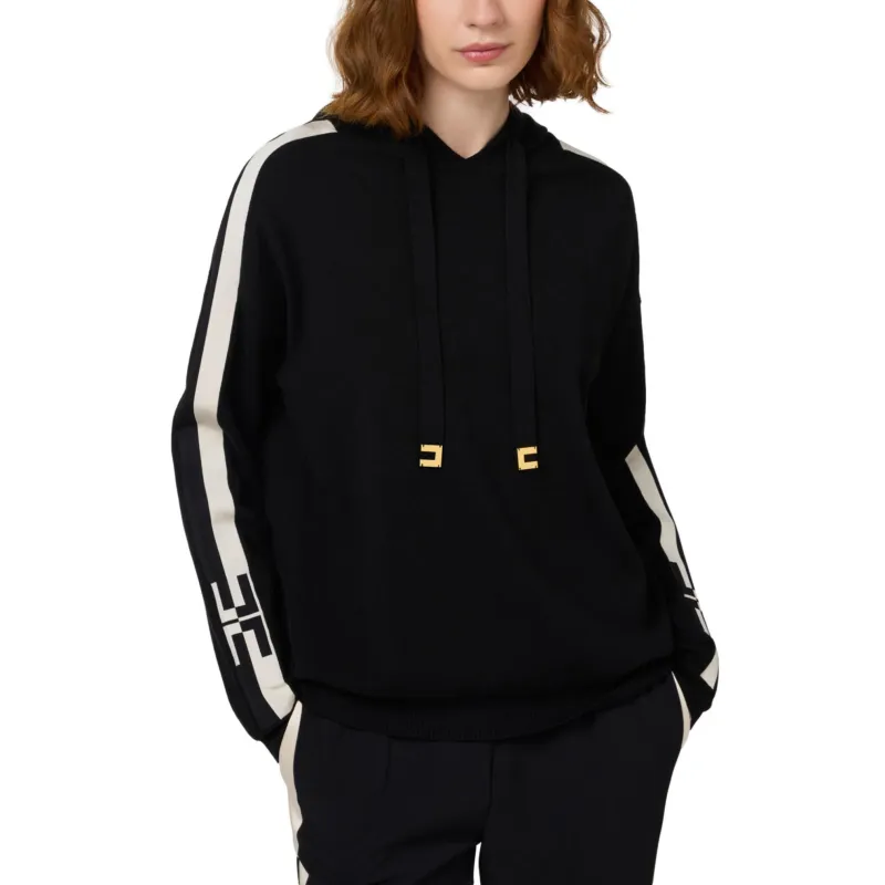 Elisabetta Franchi Logo Banded Hooded Sweatshirt-4