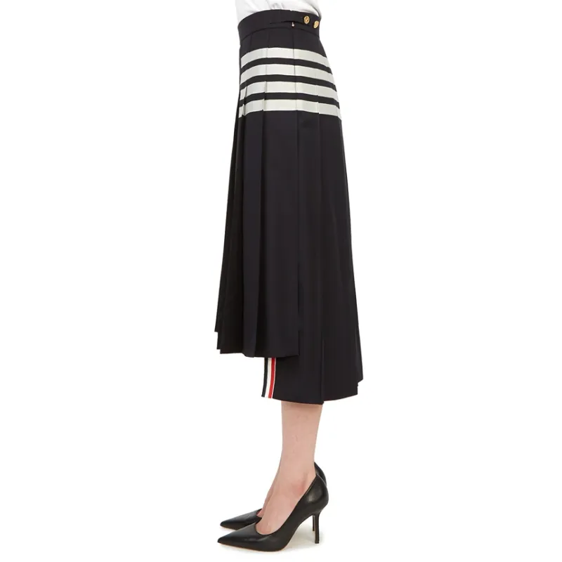 THOM BROWNE Pleated Asymmetric Midi Skirt-5