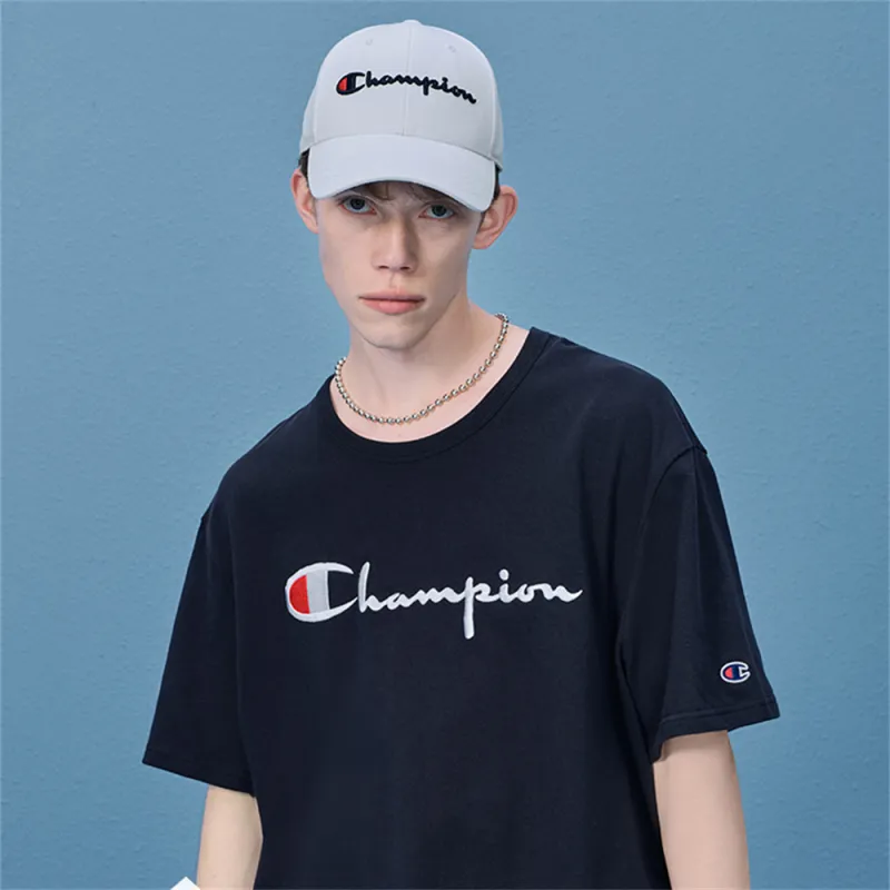 Champion Short Sleeved T Shirt US Version Unisex Navy Blue-3