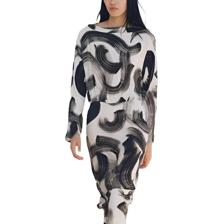 ZARA ZW Series Long Sleeved Dress Women's Black/White-3
