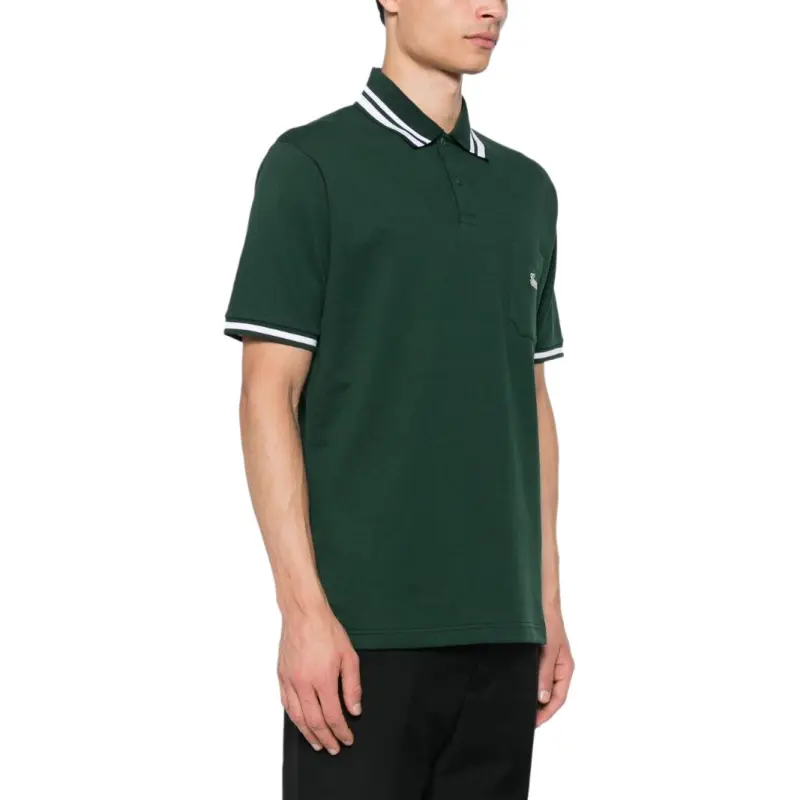 GUCCI Stripe Trim Logo Embroidered Polo Shirt-3