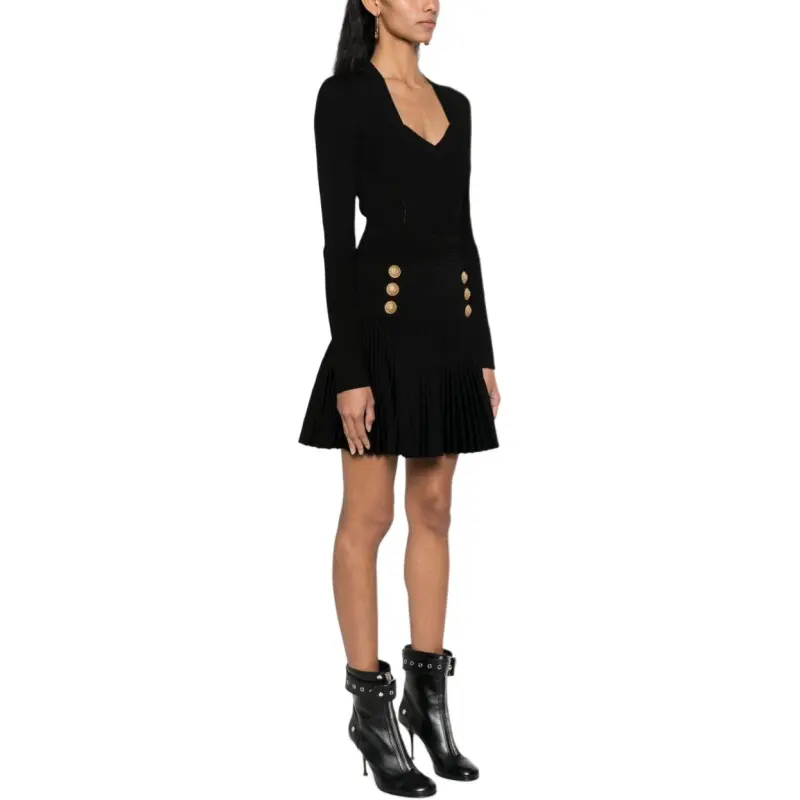 BALMAIN Ribbed Knit Flared Mini Dress-4