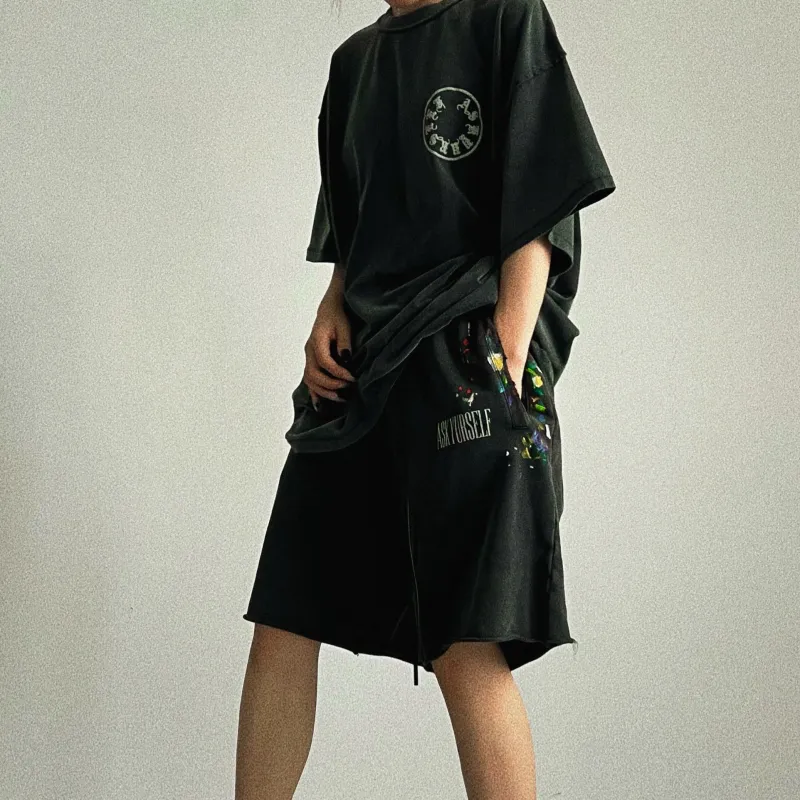 Askyurself Casual Shorts Unisex Washed Black-2