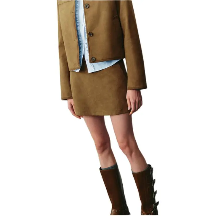 URBAN REVIVO Casual Short Skirts Women's Coffee Brown-2