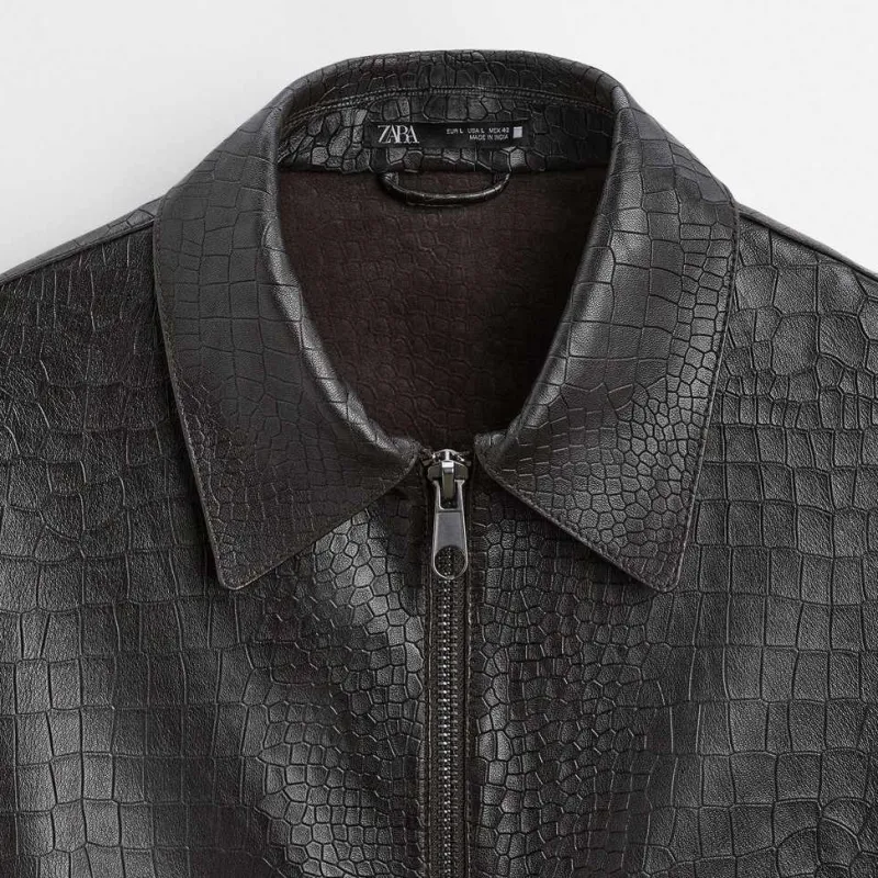 ZARA Leather Jacket Men's Dark Brown-2