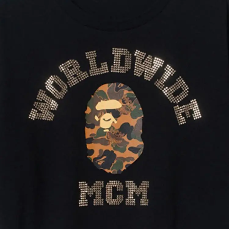 Bape X Mcm Rhinestone College Short Tee Black-2