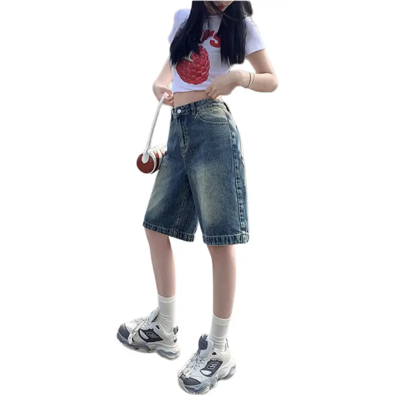 Kazakhstan Denim Shorts Women's Vintage Blue-10