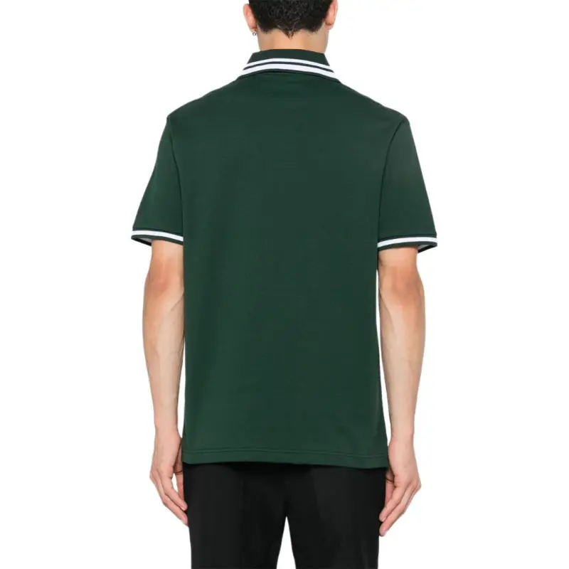 GUCCI Stripe Trim Logo Embroidered Polo Shirt-2