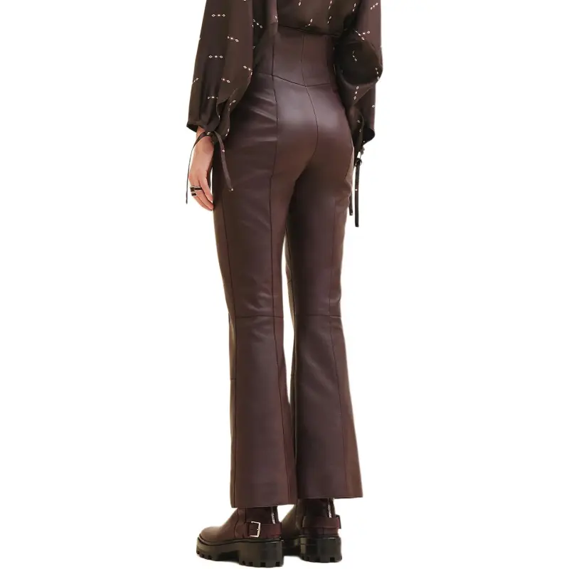 HERMES Leather Pants Women's Red-2