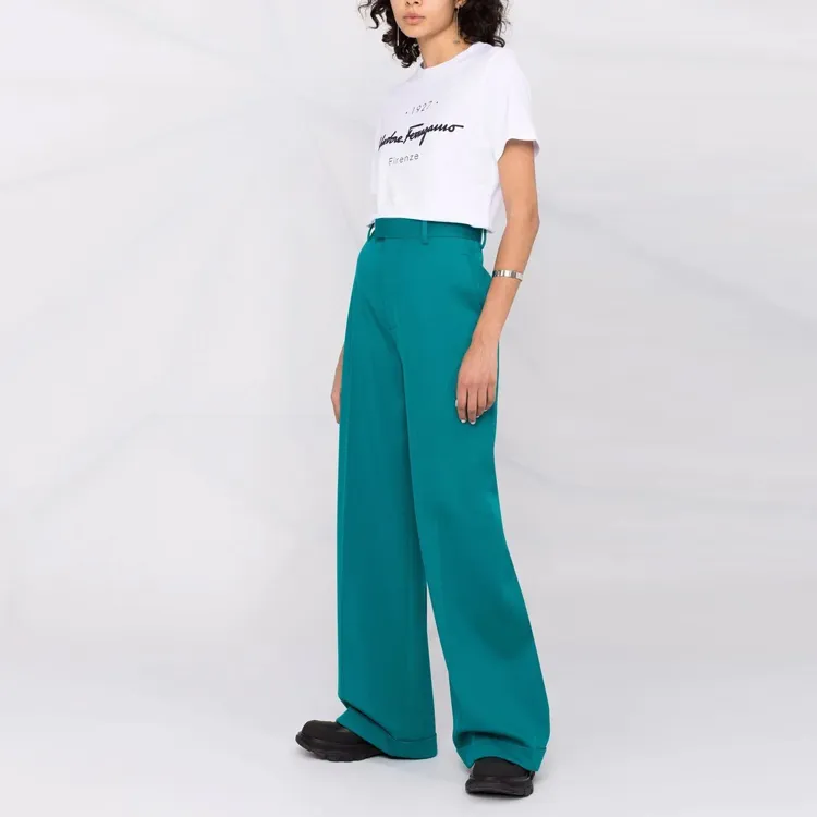 FERRAGAMO Letter Print Crew Neck Short Sleeved T Shirt T Shirt Women's White-3
