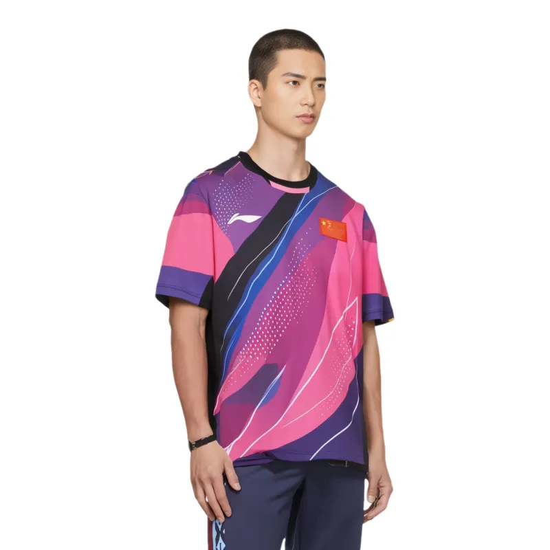 LiNing Table Tennis Series T Shirt Men's Fluorescent Lotus Pink-5
