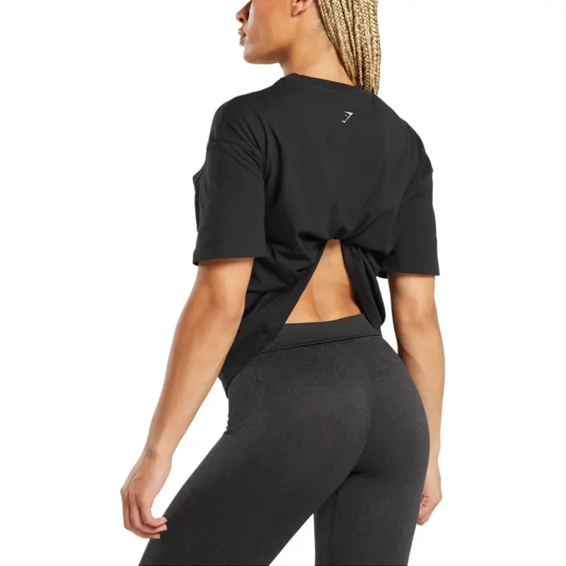 GYMSHARK Drop Shoulder Sleeve T Shirt Women's Black-2