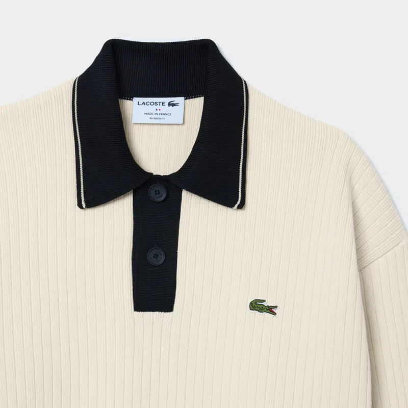 LACOSTE Ribbed-knit Polo Shirt-5