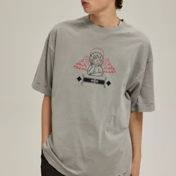 ASWZ Washable Distressed Short Sleeved T Shirts Unisex