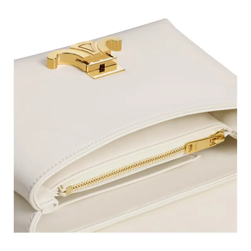 CELINE Lacquered Finish Cow Leather Shoulder Bag, Crossbody Bag, Handbag Regular Women's Cotton White-4