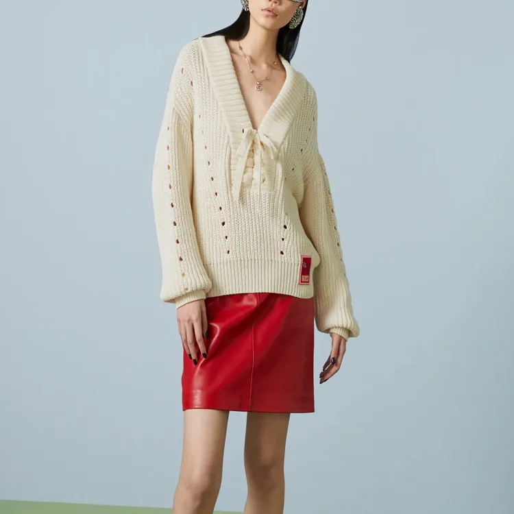 GUCCI Open-knit Lace-up Jumper-2