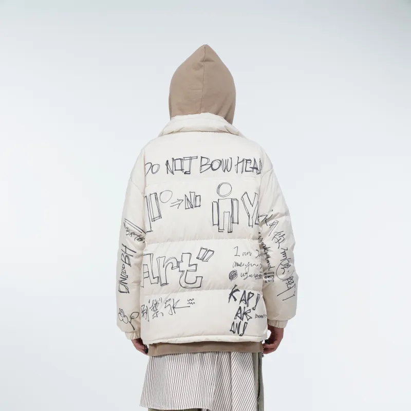 DNBH Hand drawn Doodle Series Down Jackets Unisex White-2