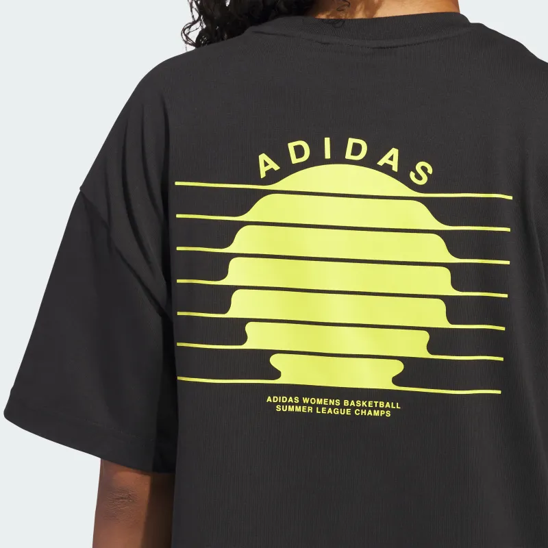 Adidas Drop Shoulder Sleeve T Shirt Women's Yellow Black-3